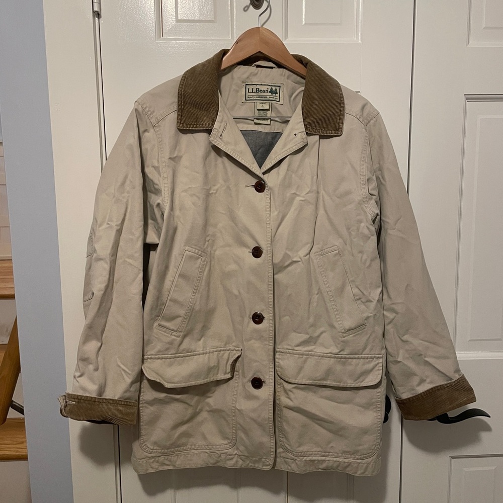 L.L. Bean Women's Beige Utility Jacket with Dark Brown Trim